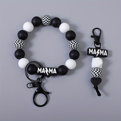 Keychain - MAMA Beaded Set 2 Pcs - Handmade Checkered Bead Keyring for Women Men - product detail view 14