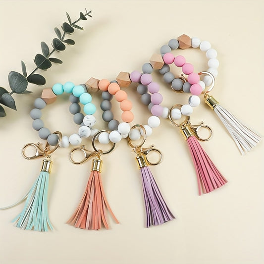 Keychain - Marble Beaded Wrist Set 5pcs Minimalist Stylish Women's Wristlet Key Ring - main product view
