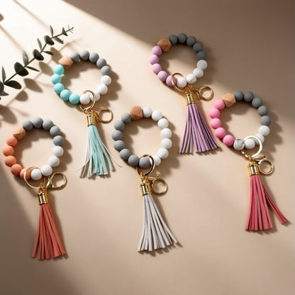 Keychain - Marble Beaded Wrist Set 5pcs Minimalist Stylish Women's Wristlet Key Ring - product detail view 6