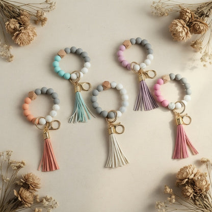 Keychain - Marble Beaded Wrist Set 5pcs Minimalist Stylish Women's Wristlet Key Ring - product detail view 7