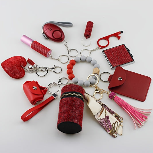 Keychain - Women's Safety Set 11 Piece | Personal Alarm, Door Lock, Mirror, Lipstick - main product view