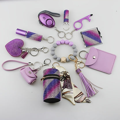 Keychain - Women's Safety Set 11 Piece | Personal Alarm, Door Lock, Mirror, Lipstick - product detail view 6