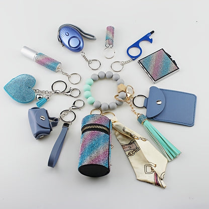 Keychain - Women's Safety Set 11 Piece | Personal Alarm, Door Lock, Mirror, Lipstick - product detail view 7