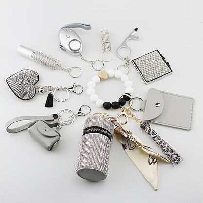 Keychain - Women's Safety Set 11 Piece | Personal Alarm, Door Lock, Mirror, Lipstick - product detail view 10