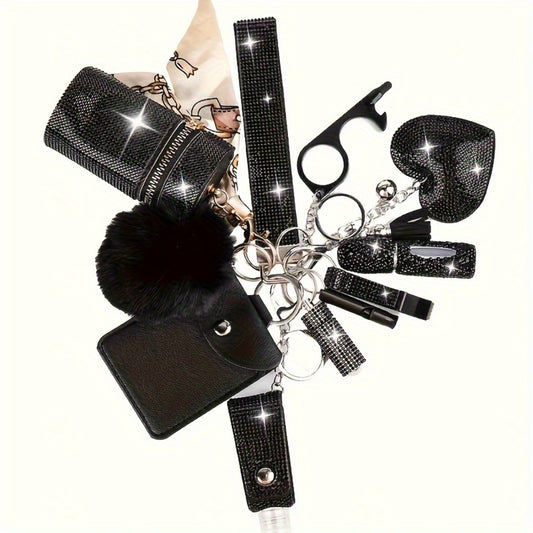 Keychain - Women Set 11pcs Rhinestone Multifunctional Keyring Card Holder Perfume - main product view