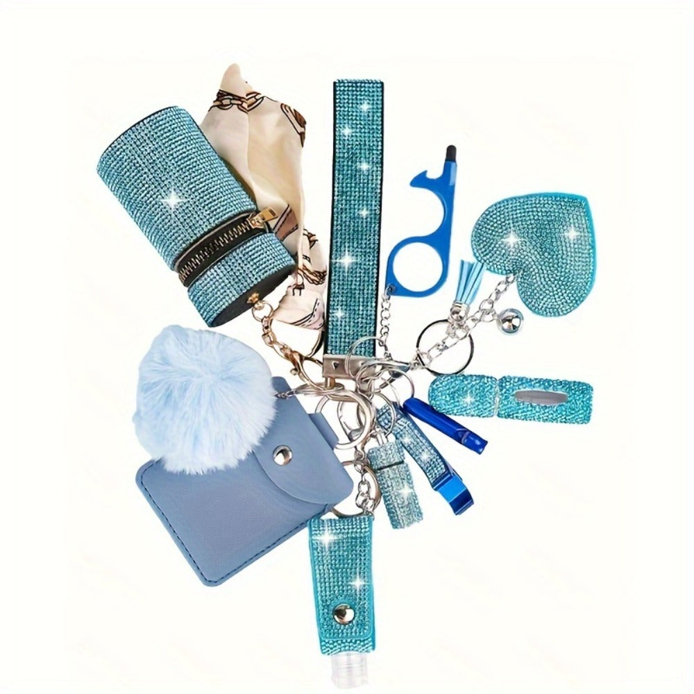 Keychain - Women Set 11pcs Rhinestone Multifunctional Keyring Card Holder Perfume - product detail view 3