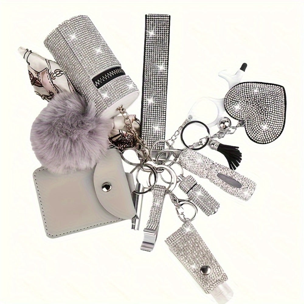 Keychain - Women Set 11pcs Rhinestone Multifunctional Keyring Card Holder Perfume - product detail view 5