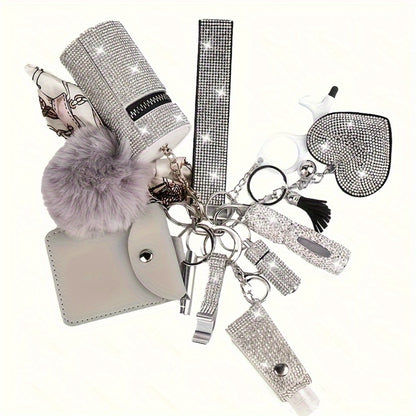 Keychain - Women Set 11pcs Rhinestone Multifunctional Keyring Card Holder Perfume - product detail view 5