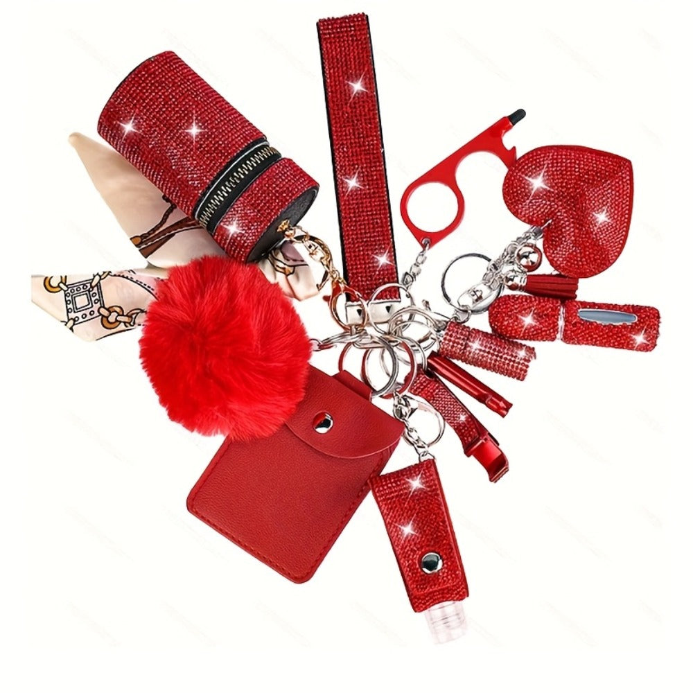 Keychain - Women Set 11pcs Rhinestone Multifunctional Keyring Card Holder Perfume - product detail view 7