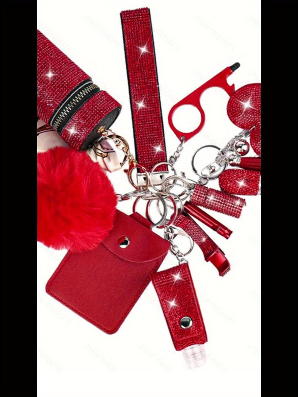 Keychain - Women Set 11pcs Rhinestone Multifunctional Keyring Card Holder Perfume - product detail view 8