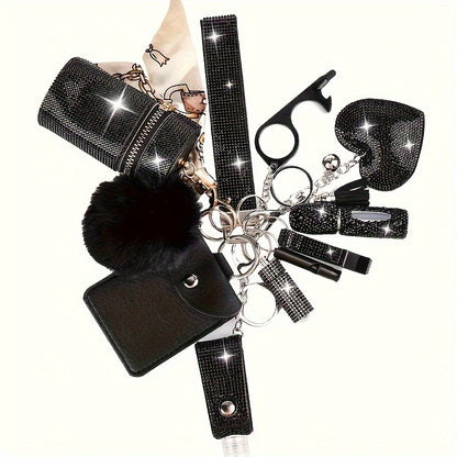 Keychain - Women Set 11pcs Rhinestone Multifunctional Keyring Card Holder Perfume - product detail view 9