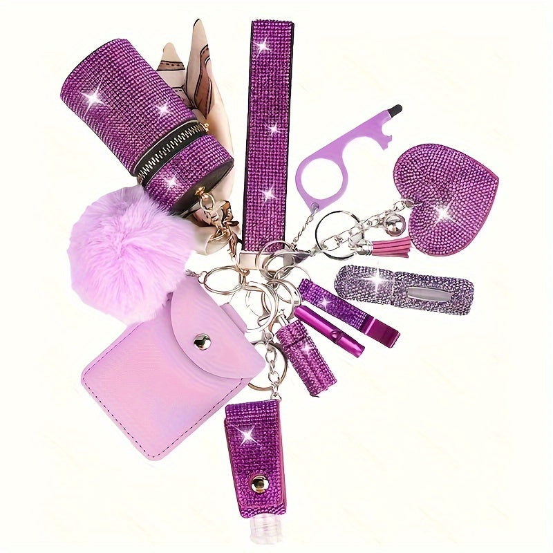 Keychain - Women Set 11pcs Rhinestone Multifunctional Keyring Card Holder Perfume - product detail view 10
