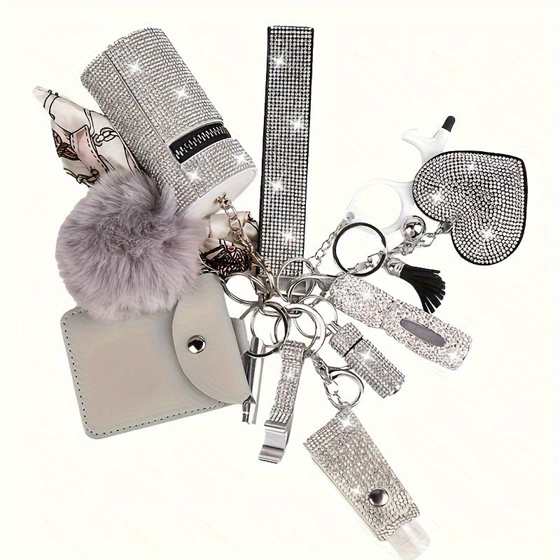 Keychain - Women Set 11pcs Rhinestone Multifunctional Keyring Card Holder Perfume - product detail view 11