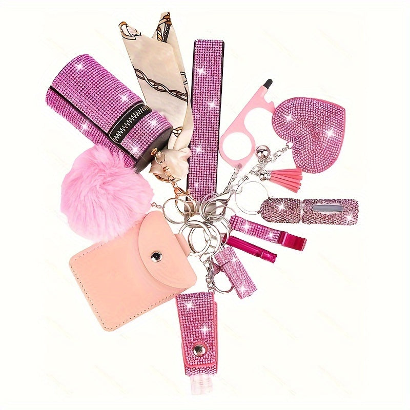 Keychain - Women Set 11pcs Rhinestone Multifunctional Keyring Card Holder Perfume - product detail view 12