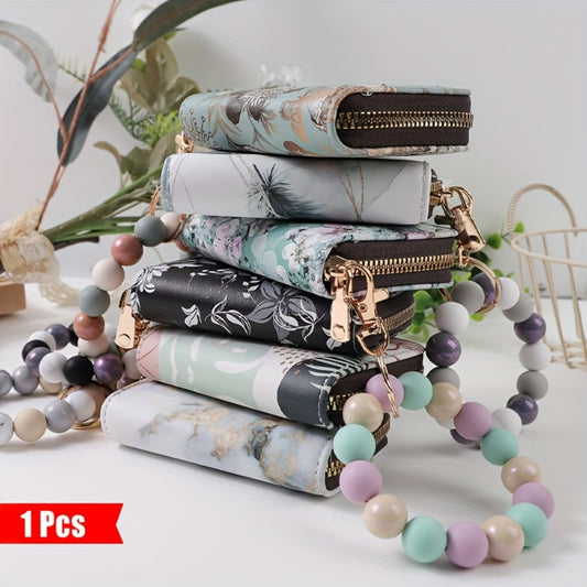 Keychain Wallets & Organizers - Beaded Wrist Wallet with Card Holder Printed Accordion ID Storage Bag & - main product view