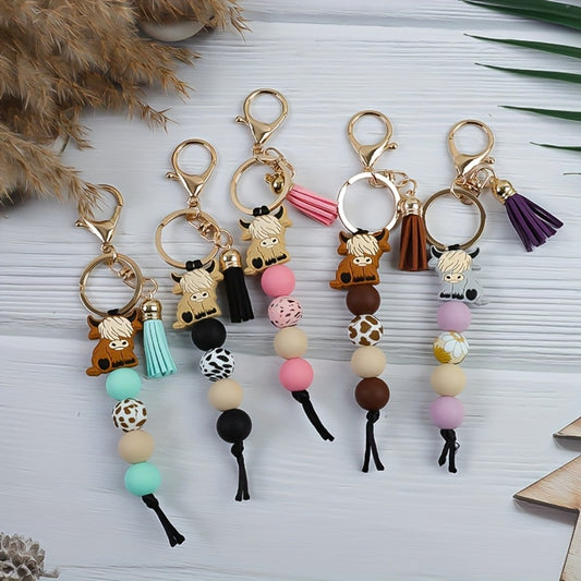 Keychain - Western Cowboy Set 5 Pack | Bull Bead Key Ring, Boho Western Style Charm - main product view