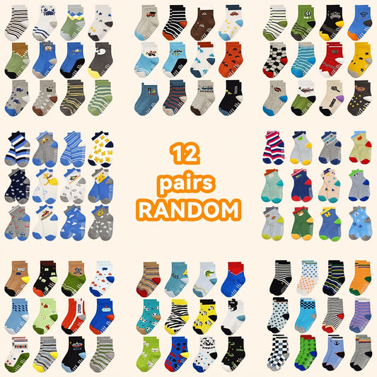 Kids' Assorted Non-Slip Crew Socks - 12/24-Pair Options – main product image