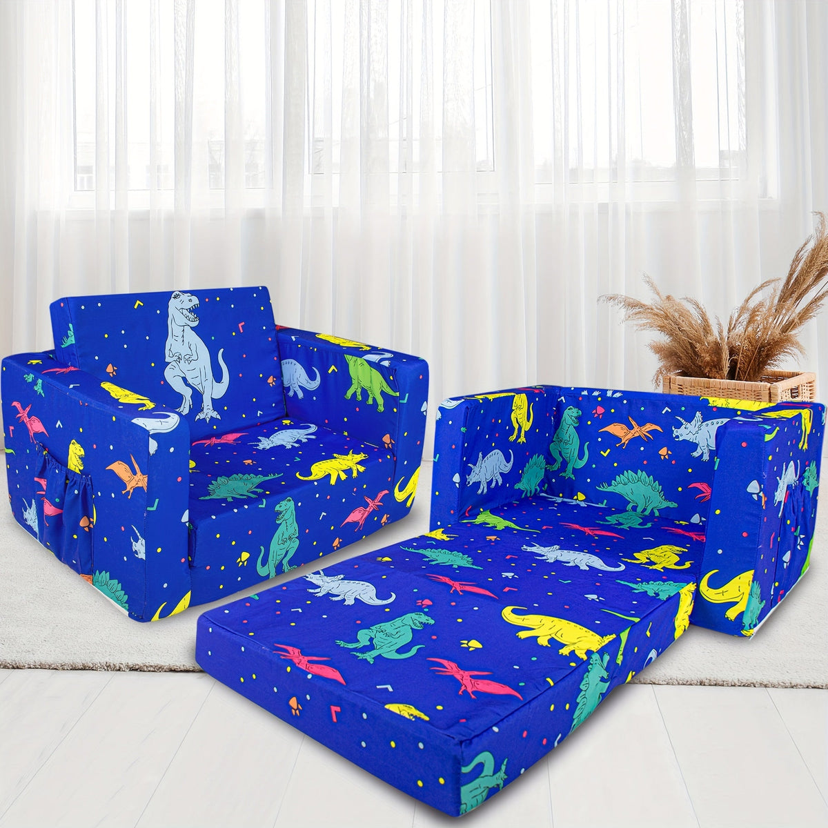 Kids Fold-Out Sofa - 2-in-1 Toddler Reading Lounger – view 3