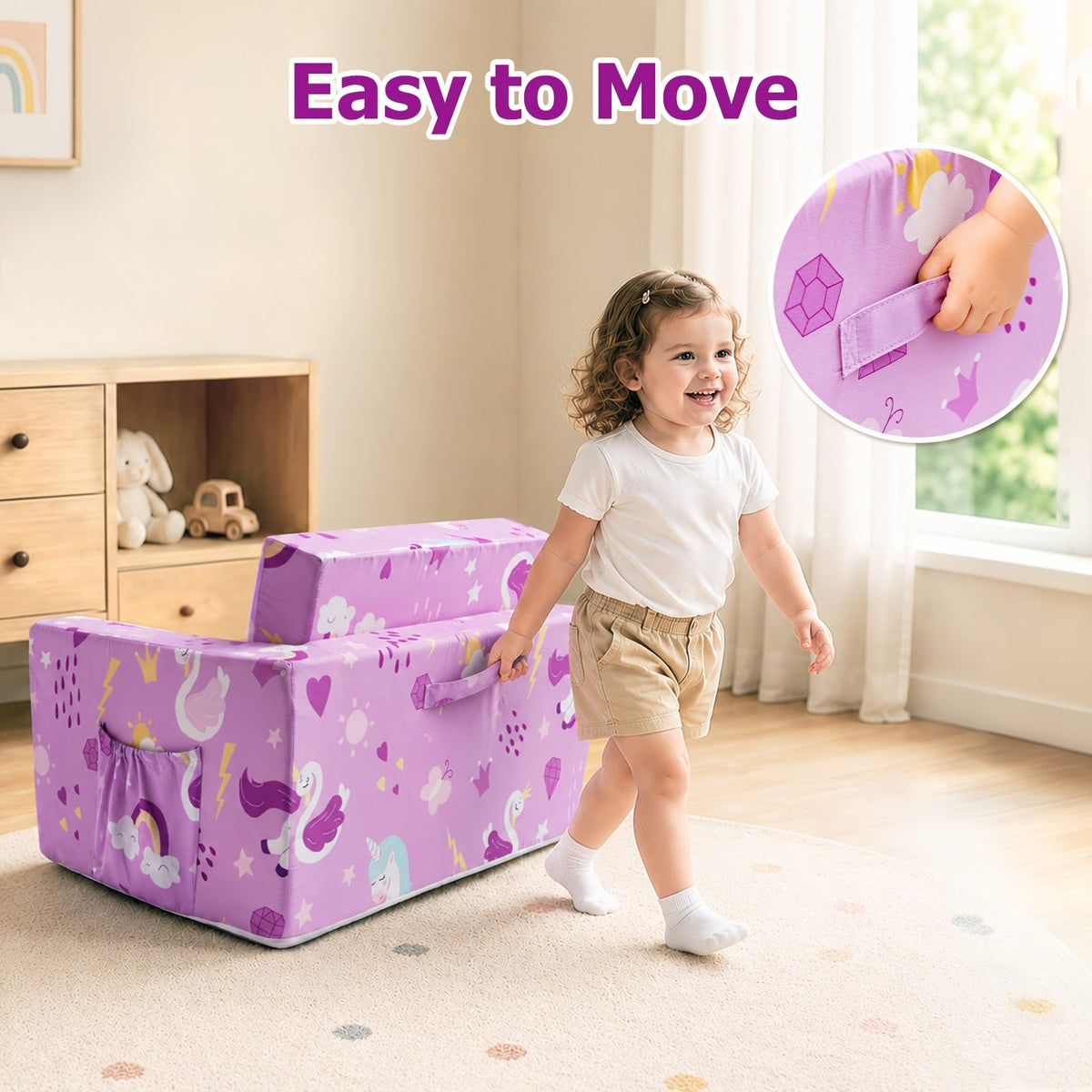 Kids Fold-Out Sofa - 2-in-1 Toddler Reading Lounger – view 4