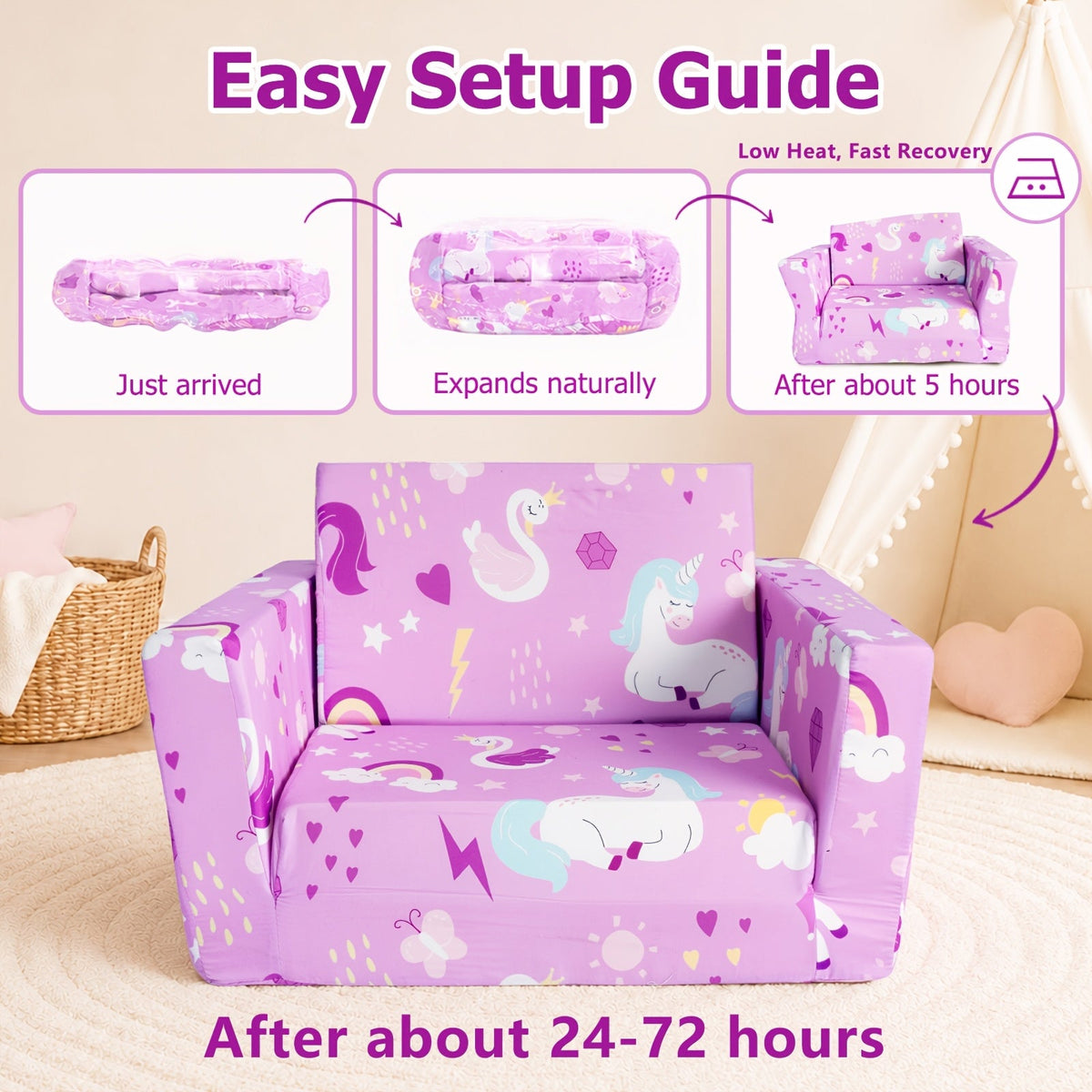 Kids Fold-Out Sofa - 2-in-1 Toddler Reading Lounger – view 6