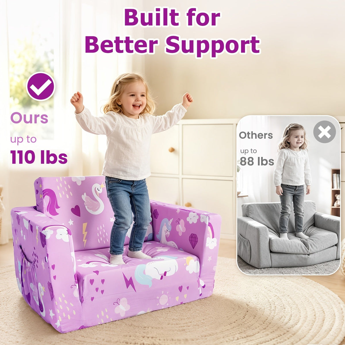 Kids Fold-Out Sofa - 2-in-1 Toddler Reading Lounger – view 7
