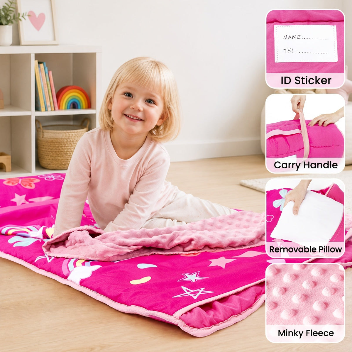 Kids Nap Mat - Foldable Cooling Preschool Sleep Set – view 6