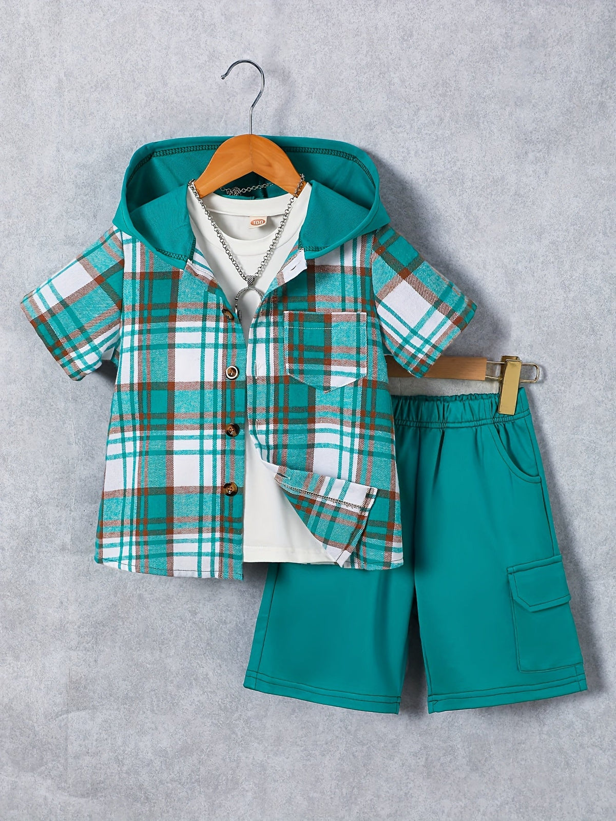 Kids' Plaid Outfit Set - Short Sleeve – Blue option – view 3