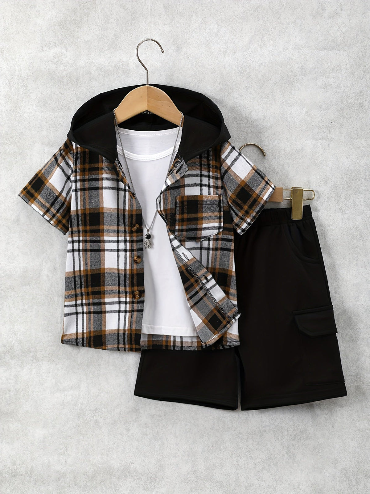 Kids' Plaid Outfit Set - Short Sleeve – Blue option – view 4
