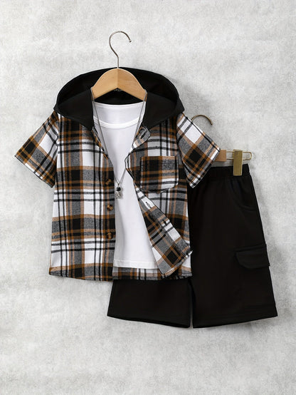 Kids' Plaid Outfit Set - Short Sleeve – Blue option – view 4