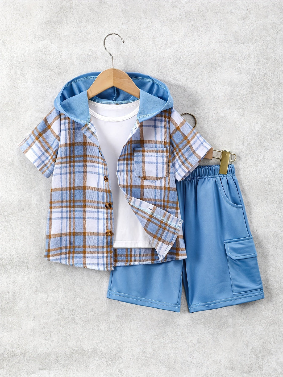 Kids' Plaid Outfit Set - Short Sleeve – Blue option – view 5