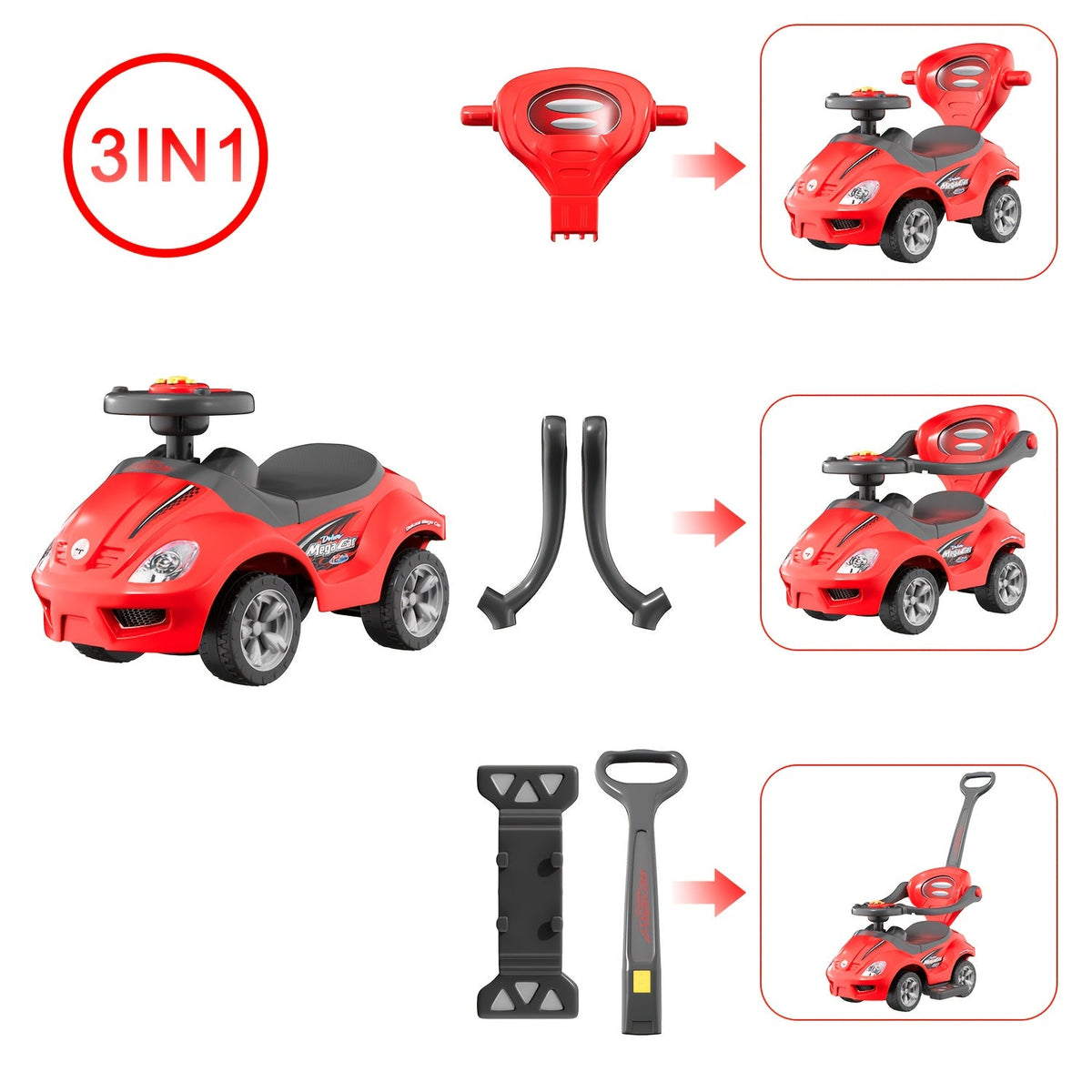 Kids' Ride-On Toy – 3-in-1 Kids Ride-On Push Car - Ride-on, walker and push-cart modes with – view 4