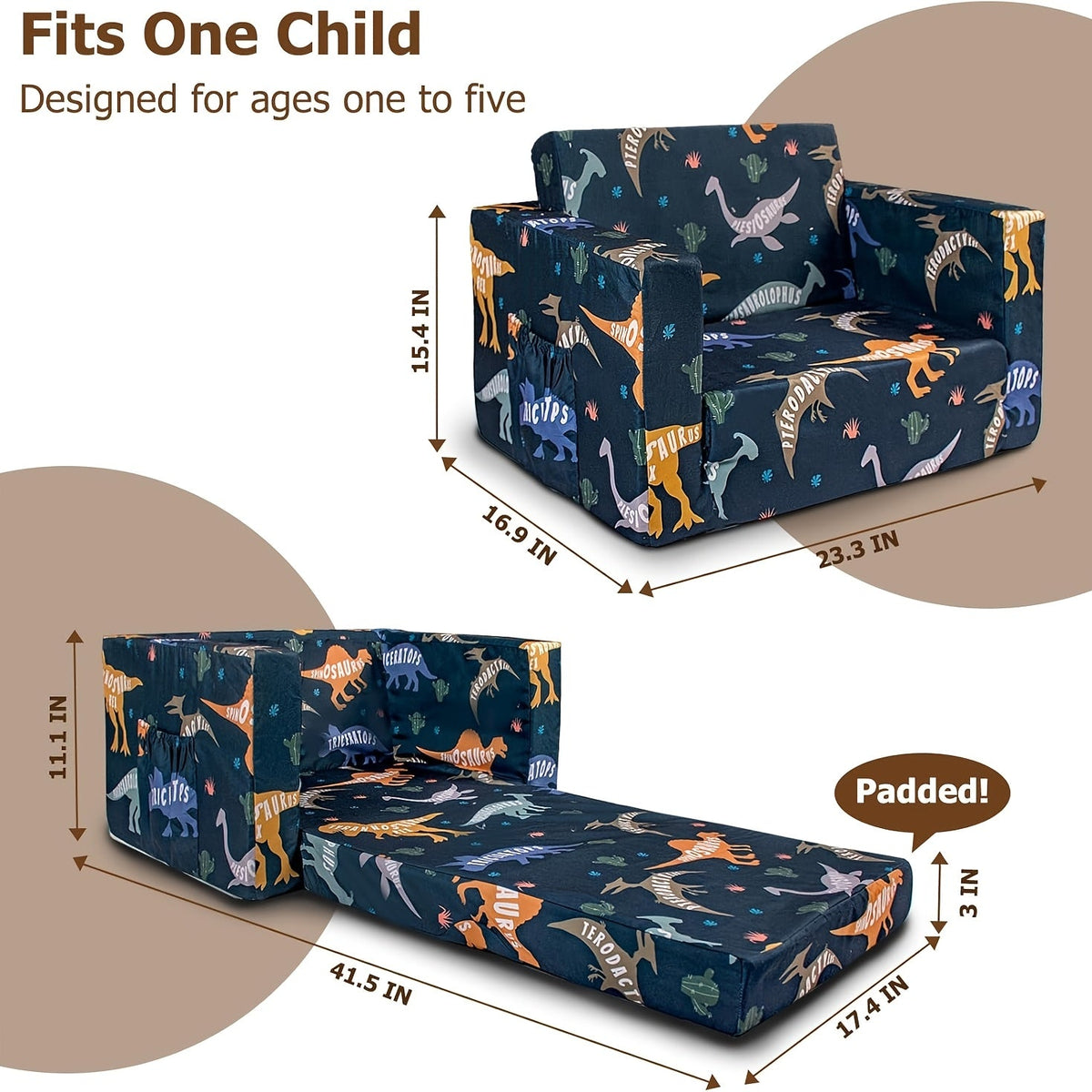Kids Sofa Bed - Convertible Flip-Out Toddler Lounger – view 2