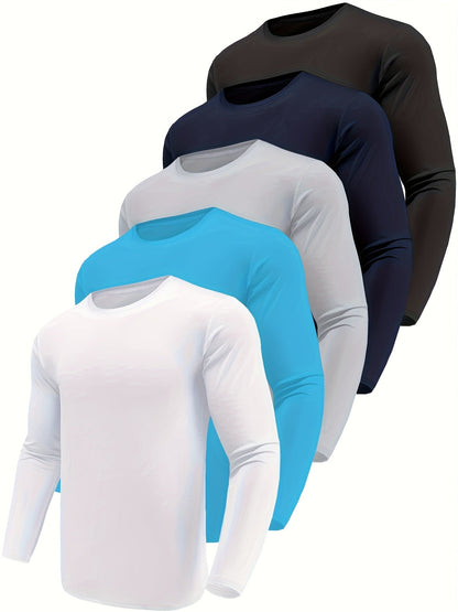 Kinglaman 5pcs Men'S Quick Dry Long Sleeve T Shirts for Casual Workouts with – view 4