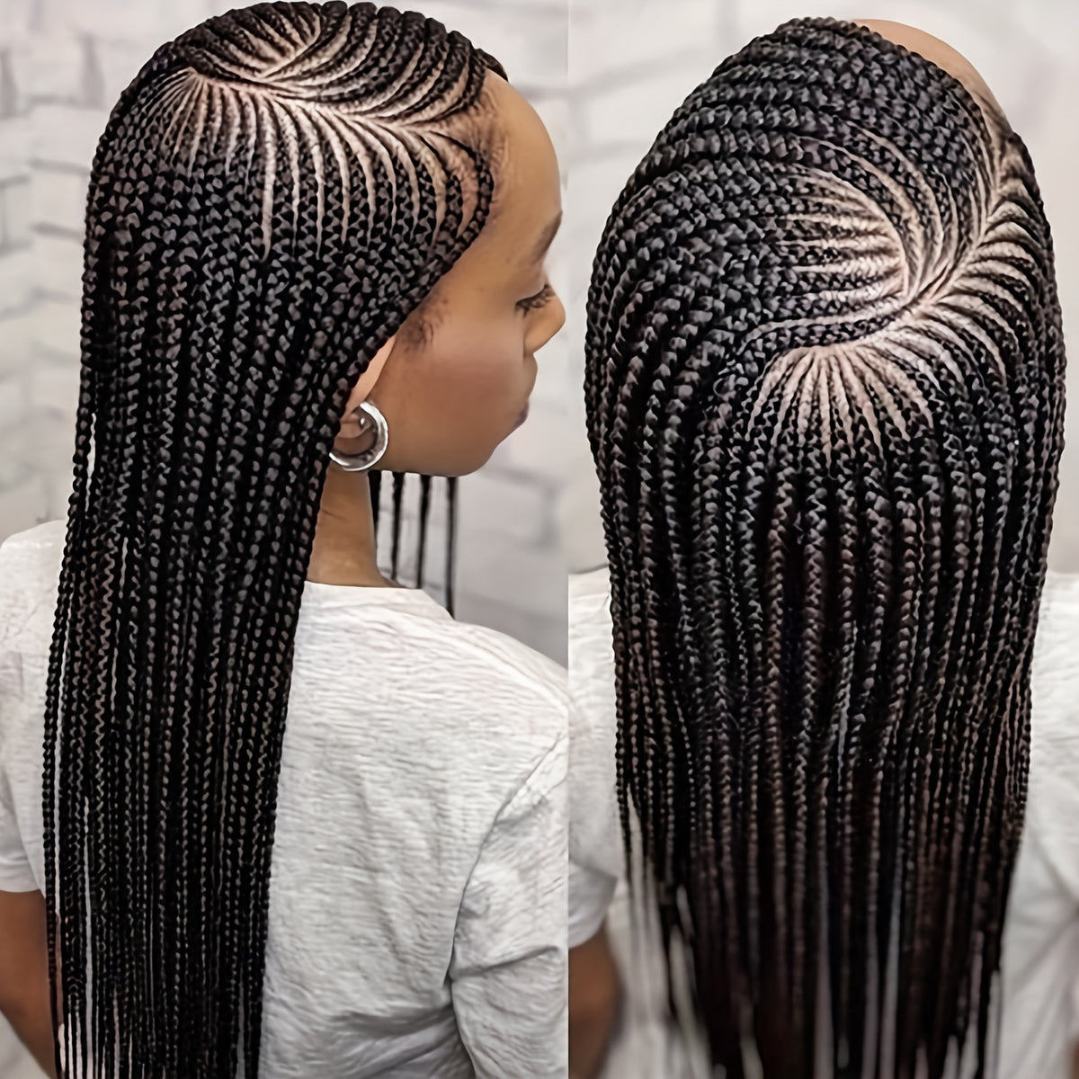 Lace Front Wig - Box Braids Synthetic HD Full 36 Inch - Black Straight Hair for Women - product detail view 8