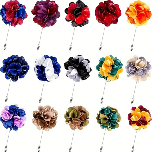 Lapel Pins & Boutonnieres - Boutonniere for Men 15pcs Handmade Satin Flower Pin Set with Gift Box - main product view