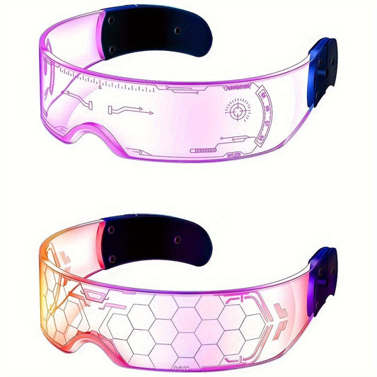 LED Party Glasses - Light Up 2 Pack Adults 7 Colors 4 Modes - Futuristic Honeycomb Visor Rave - main product view