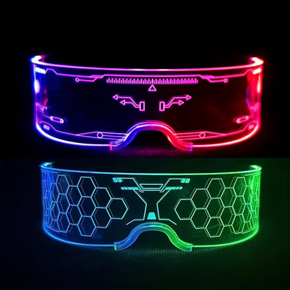 LED Party Glasses - Light Up 2 Pack Adults 7 Colors 4 Modes - Futuristic Honeycomb Visor Rave - product detail view 7