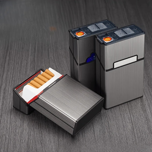 Lighters & Smoking Accessories - Cigarette Case with Built-In Rechargeable Lighter for Men Windproof - main product view