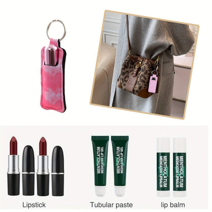 Makeup Bag Accessories - Lipstick Holder Keychain Bulk 21pcs Neoprene Lip Gloss Pouch with Metal - product detail view 3