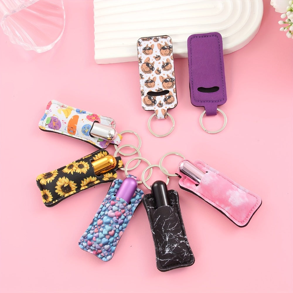 Makeup Bag Accessories - Lipstick Holder Keychain Bulk 21pcs Neoprene Lip Gloss Pouch with Metal - product detail view 5