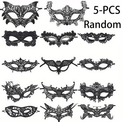 Masquerade Masks - Lace Mask Set 5 Pcs for Women Black Venetian Hollow Flower Half Face Eye - product detail view 5