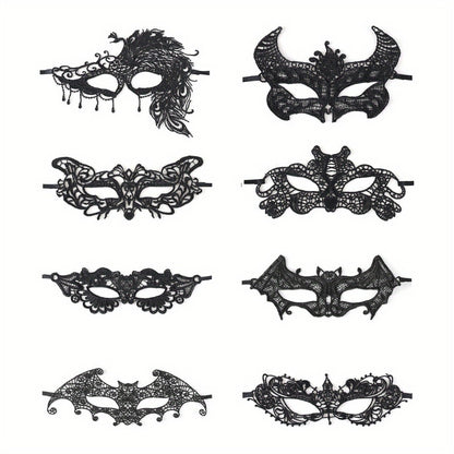 Masquerade Masks - Lace Mask Set 5 Pcs for Women Black Venetian Hollow Flower Half Face Eye - product detail view 6