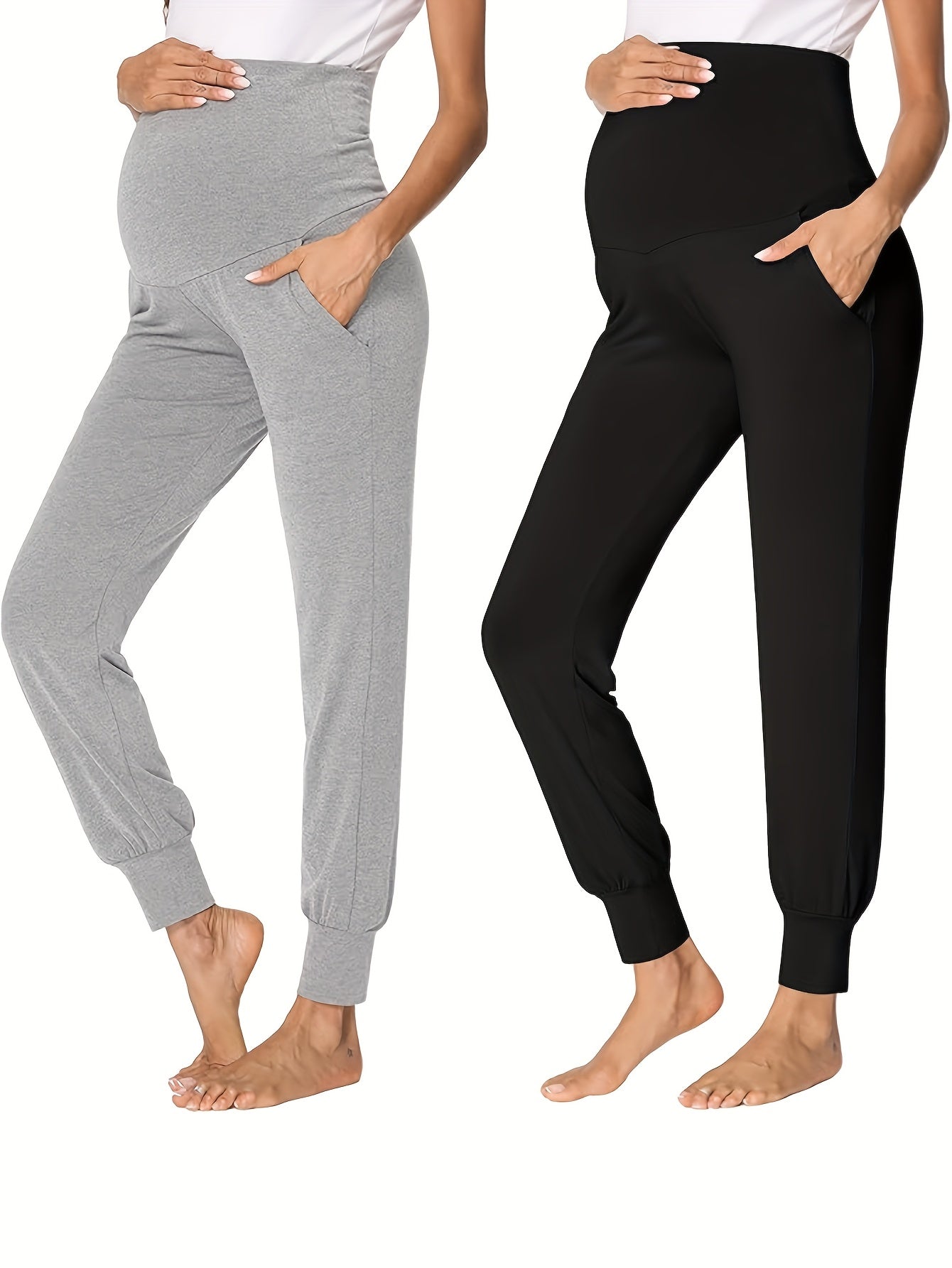 Maternity Pants 2-Pack - High-Waist Stretch Ankle Length – main product image