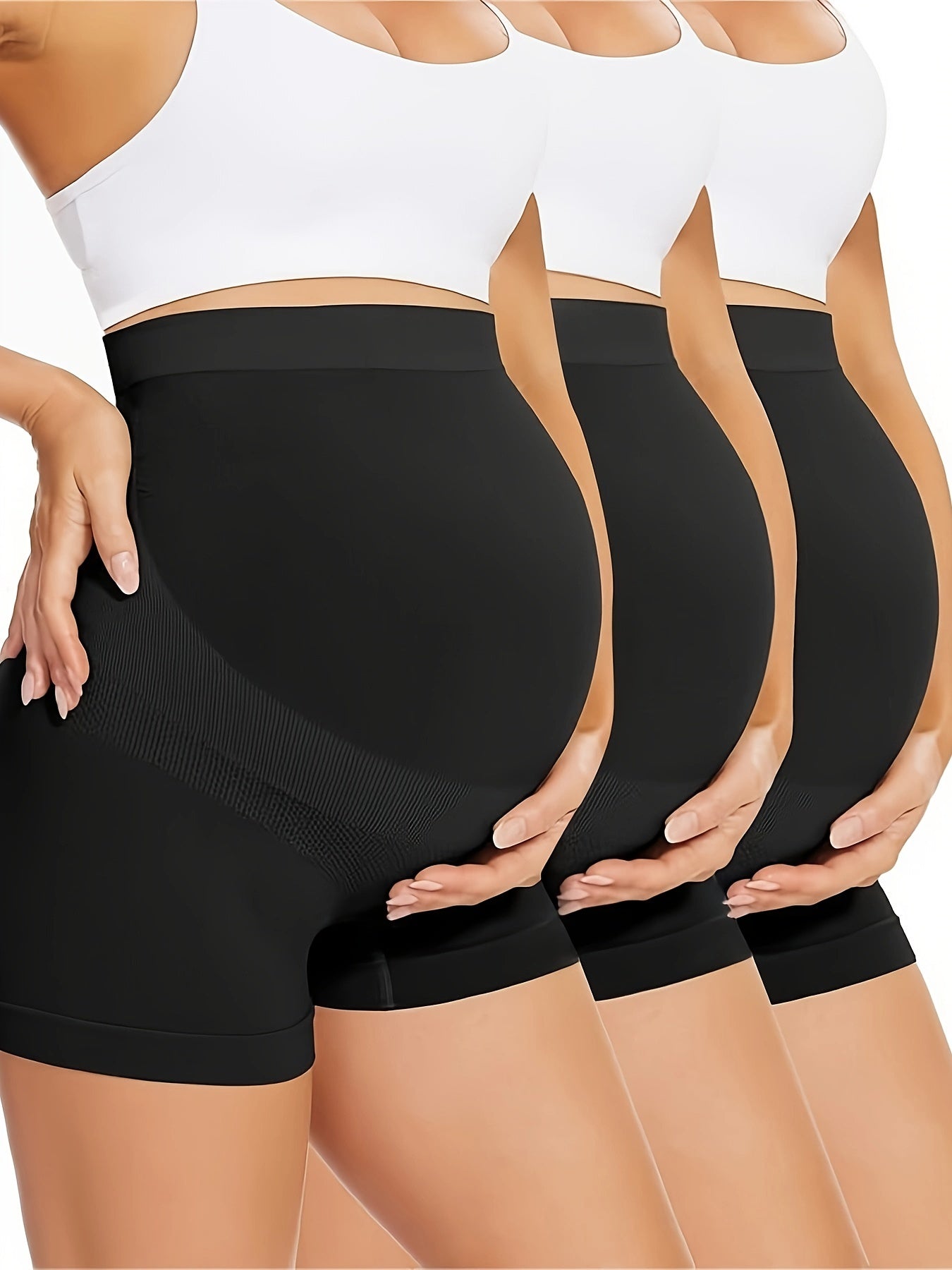 Maternity Seamless Leggings 3-Pack - High Waist Belly Support – Black option – view 6