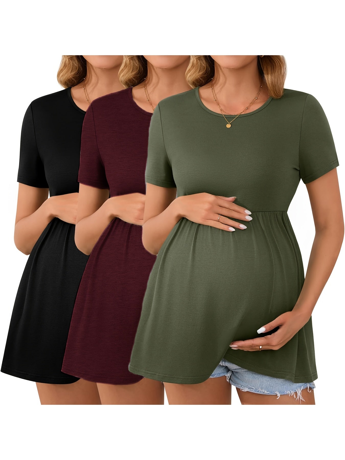 Maternity Top 3-Pack - Scoop-Neck Short-Sleeve Pregnancy Shirts detail view
