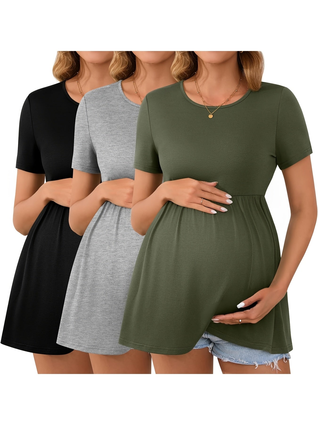 Maternity Top 3-Pack - Scoop-Neck Short-Sleeve Pregnancy Shirts – Black option – view 4