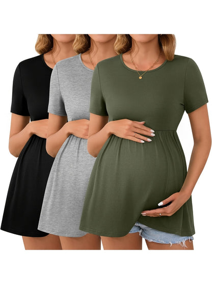 Maternity Top 3-Pack - Scoop-Neck Short-Sleeve Pregnancy Shirts – Black option – view 4