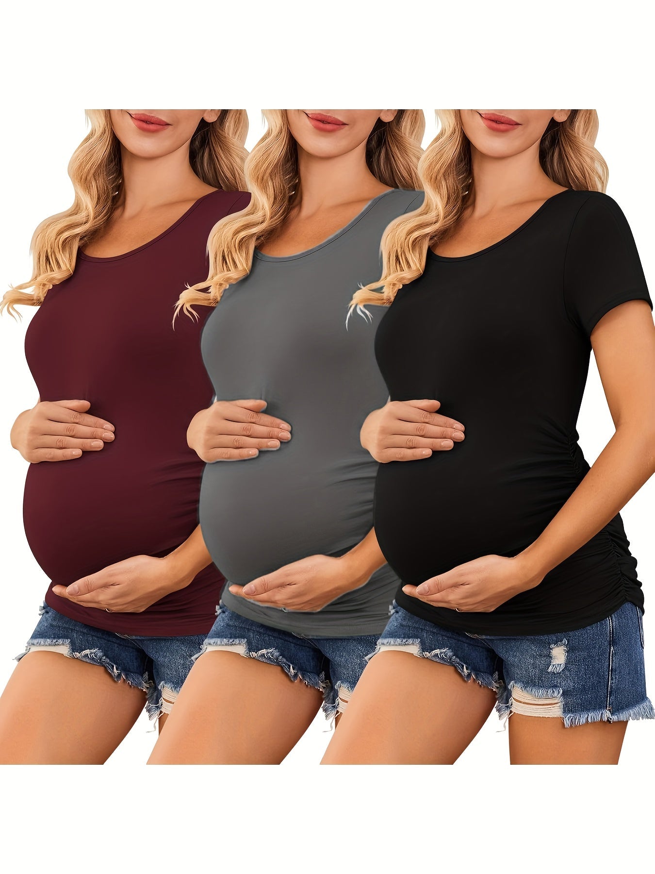 Maternity Top 3-Pack - Side-Ruched Pregnancy Tees – Black option – view 5