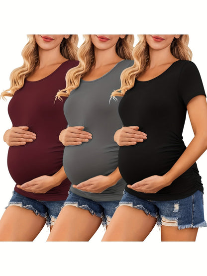 Maternity Top 3-Pack - Side-Ruched Pregnancy Tees – Black option – view 5