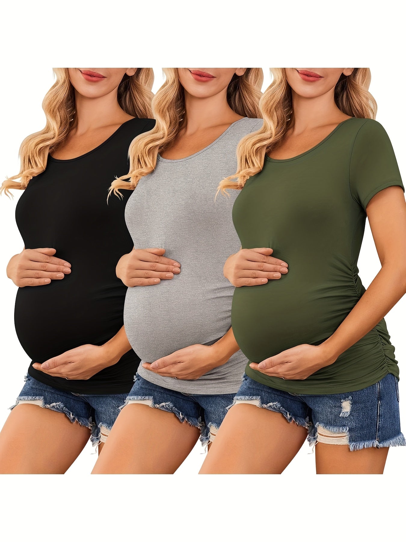 Maternity Top 3-Pack - Side-Ruched Pregnancy Tees – Black option – view 7